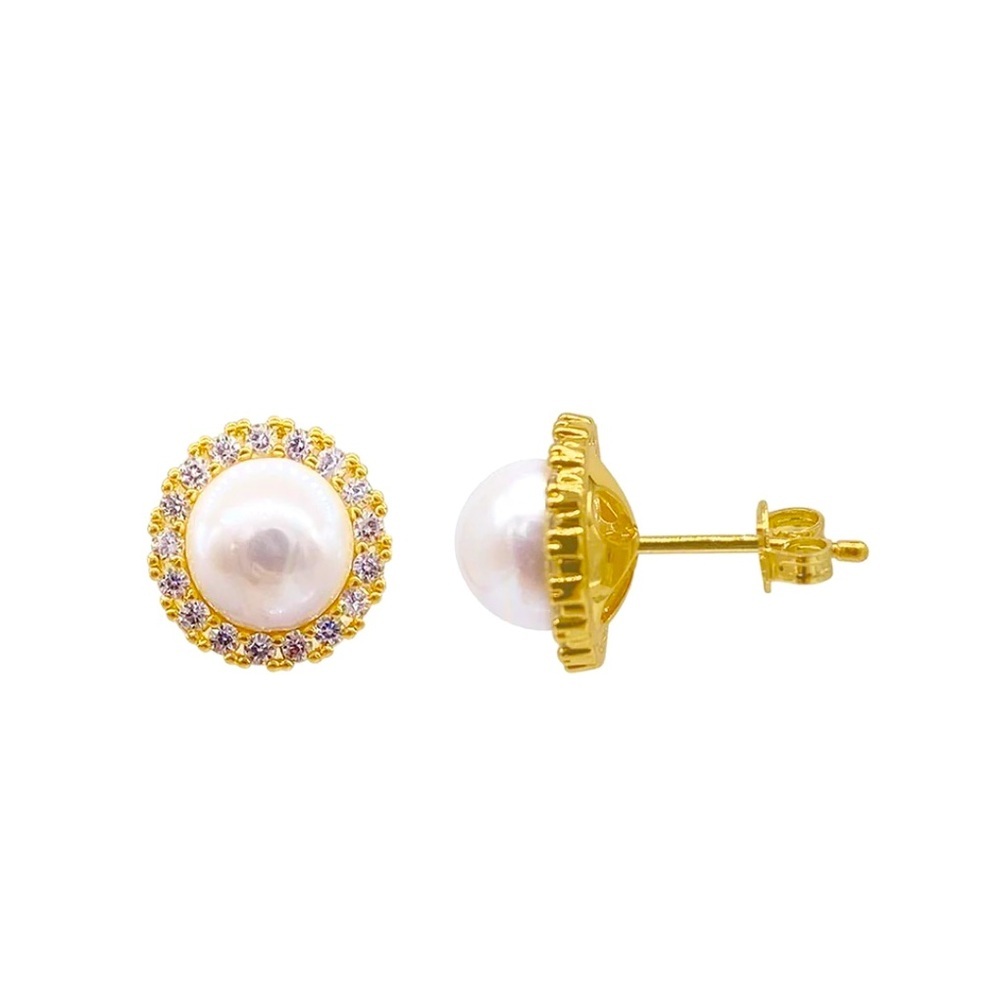 14k Gold Plated Halo Freshwater Pearl Crystal Halo Earrings, NWT
